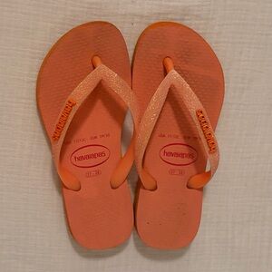Kids Havaianas Coral Orange and Pink Glitter Flip Flops